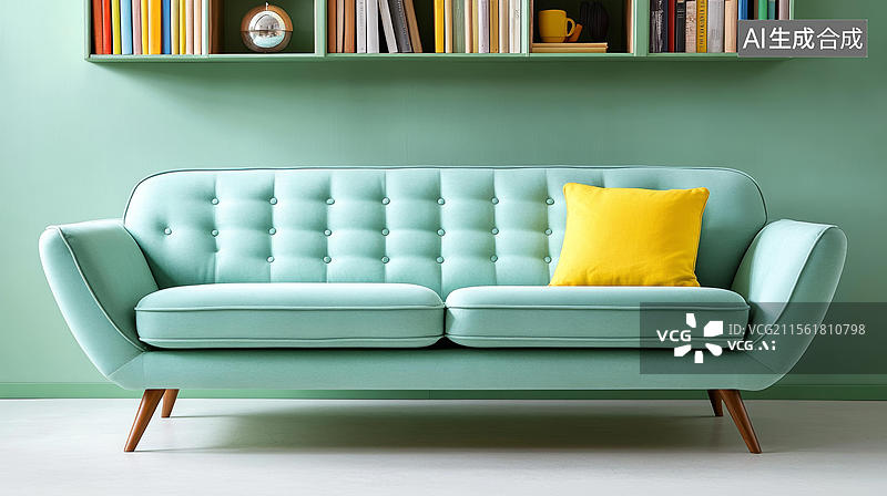 【AI数字艺术】现代家居的薄荷绿色沙发图片素材