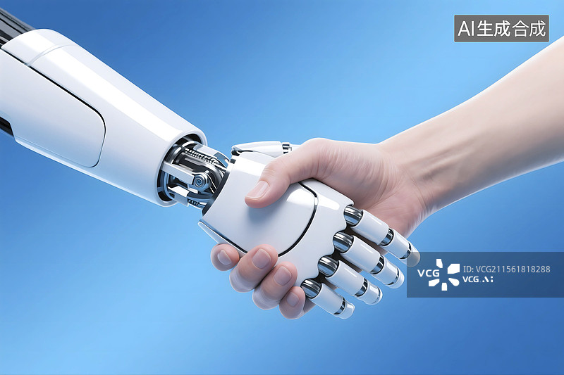 【AI数字艺术】3D三维C4D机器人与人类握手触摸接触网络数据荧光屏幕人工智能数据互联网计算机科学技术科学智慧知识图片素材