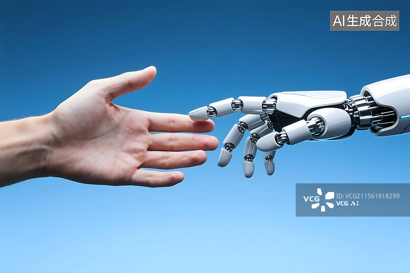 【AI数字艺术】3D三维C4D机器人与人类握手触摸接触网络数据荧光屏幕人工智能数据互联网计算机科学技术科学智慧知识图片素材