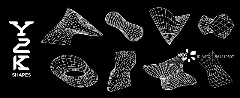 一组以粗犷主义风格呈现的3D线框形状图片素材