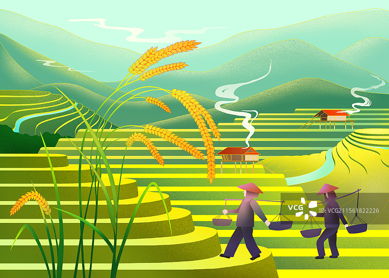 24节气-芒种-谷雨-手绘插画图片素材