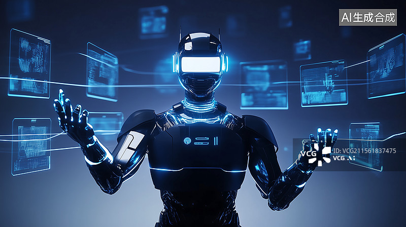 【AI数字艺术】未来机器人互动讲解高科技图片素材