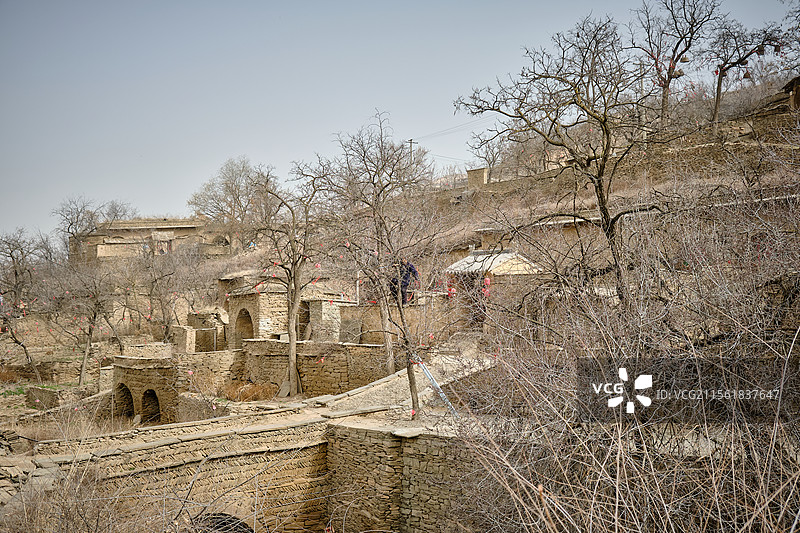 陕北黄土坡的农村窑洞，电视剧《平凡的世界》取景地，榆林绥德郭家沟村（双水村）。图片素材
