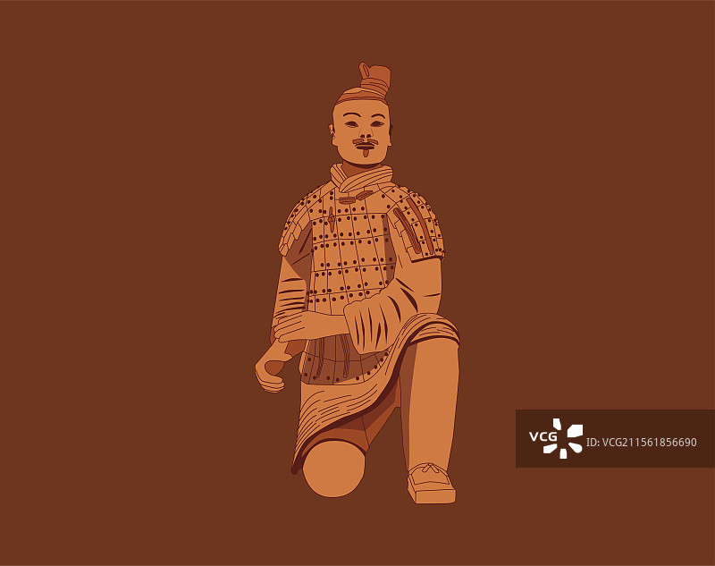 西安秦朝秦兵马俑矢量插画元素图片素材