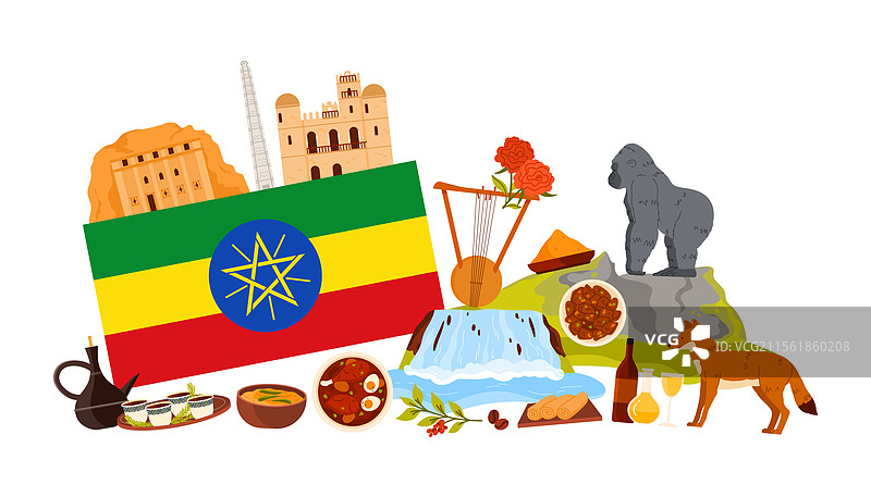 埃塞俄比亚文化元素的旅行设置图片素材