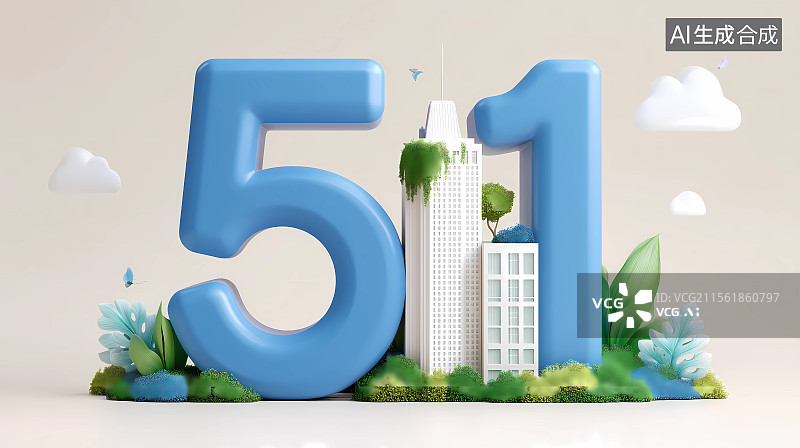 【AI数字艺术】3D渲染五一劳动节数字城市建筑图片素材