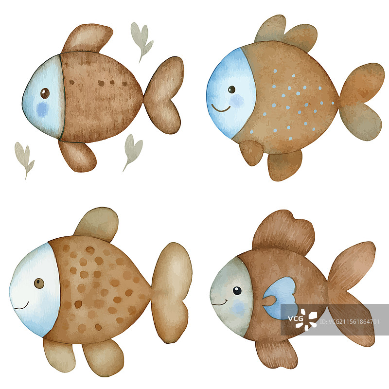 手绘水彩鱼类套装图片素材