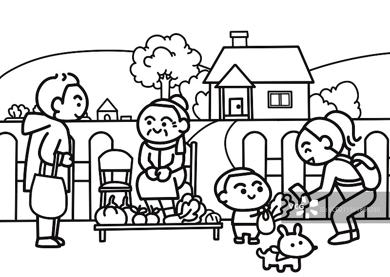 孩子帮助祖母卖东西图片素材