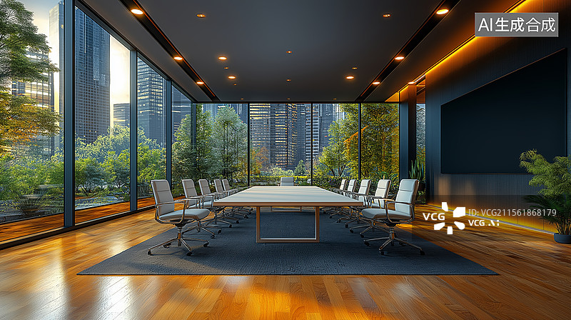 【AI数字艺术】现代都市商务会议室全景图片素材
