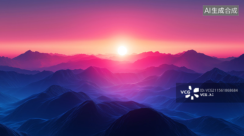 【AI数字艺术】梦幻紫罗兰山脉日落图片素材