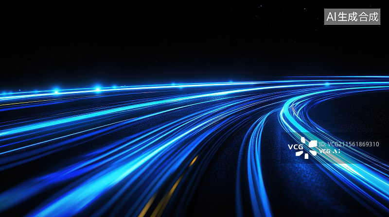 【AI数字艺术】光效光绘线条科技道路蓝色背景图片素材