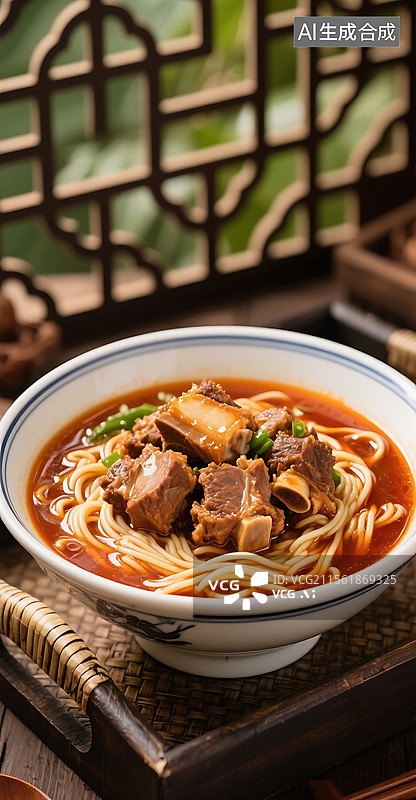 【AI数字艺术】美味的排骨面特写图片素材