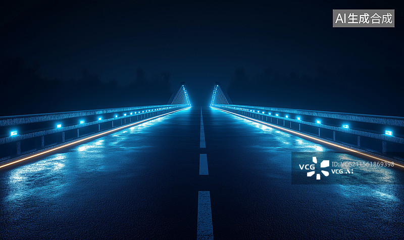 【AI数字艺术】桥梁地面道路灯光图图片素材