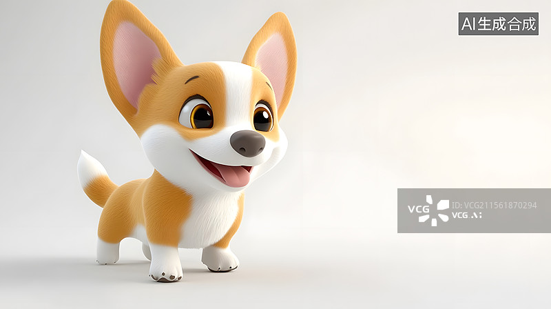 【AI数字艺术】奔跑柯基幼犬3D渲染图 白色背景高细节角色设计图片素材