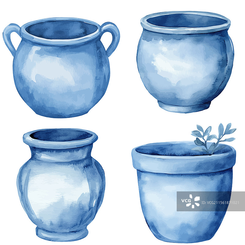 手绘水彩陶罐系列图片素材