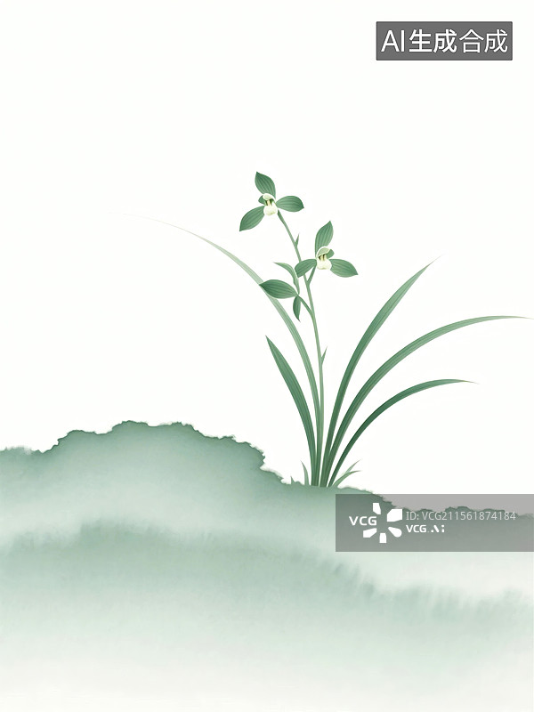 【AI数字艺术】清新淡雅兰花插画图片素材