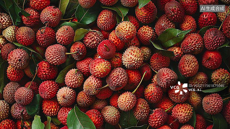 【AI数字艺术】新鲜红荔枝特写 饱满多汁的荔枝图片素材