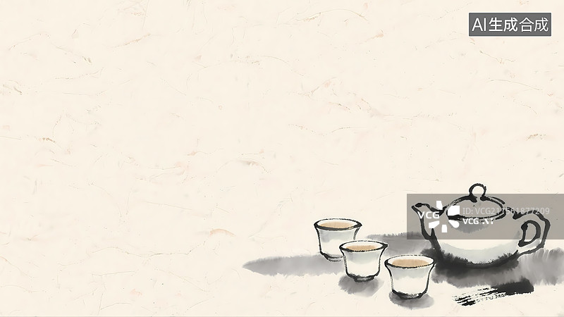 【AI数字艺术】水墨风格茶壶茶杯右下图片素材