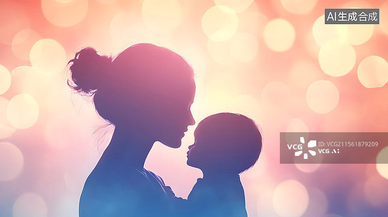 【AI数字艺术】母亲节母子剪影图片素材
