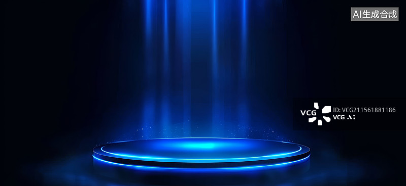 【AI数字艺术】蓝色光束照射的圆形舞台图片素材