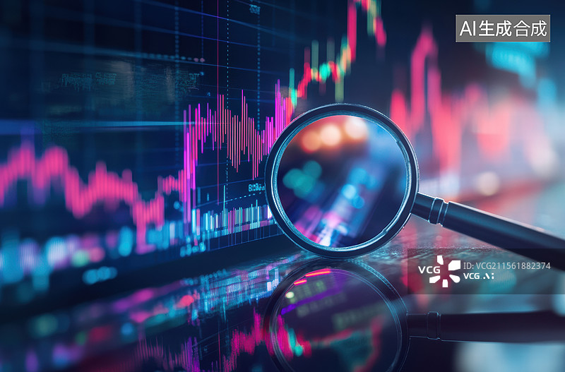 【AI数字艺术】放大镜下的股市波动图片素材