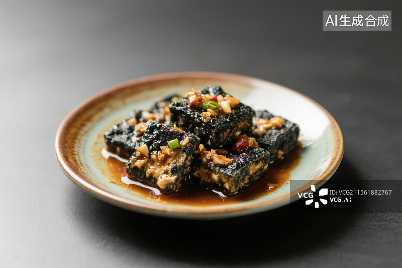 【AI数字艺术】陶瓷盘子里的臭豆腐图片素材