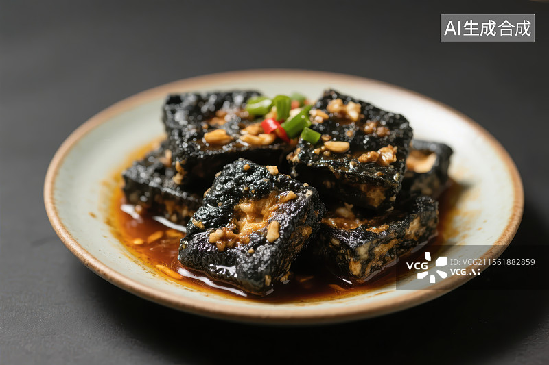 【AI数字艺术】陶瓷盘子里的臭豆腐图片素材