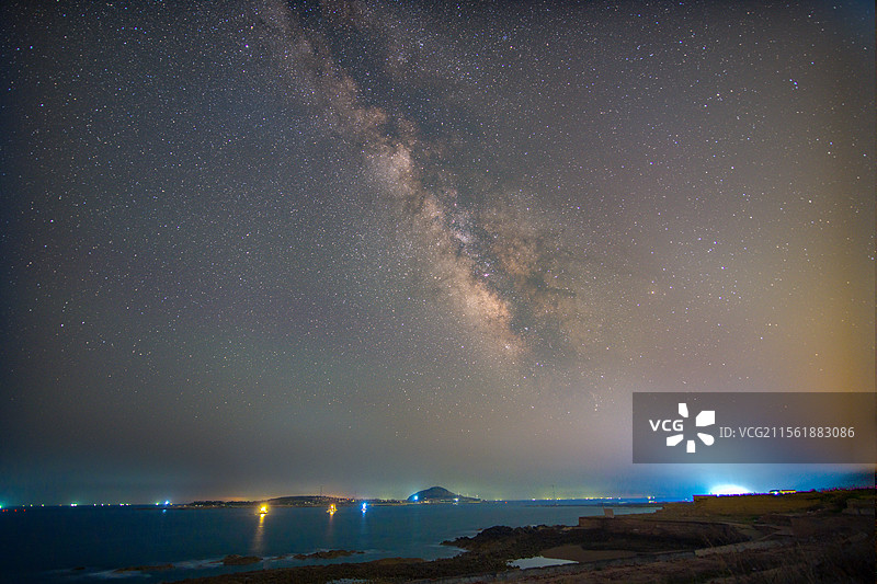 山东青岛黄岛区琅琊镇琅琊台斋堂岛星空图片素材