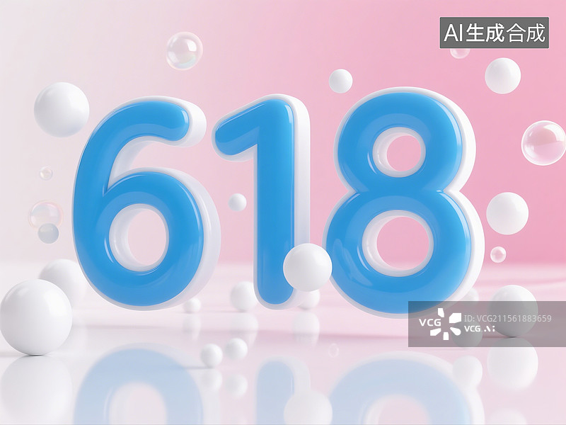 【AI数字艺术】3D渲染，粉色618购物节，蓝色数字，电子商务背景图，场景图图片素材