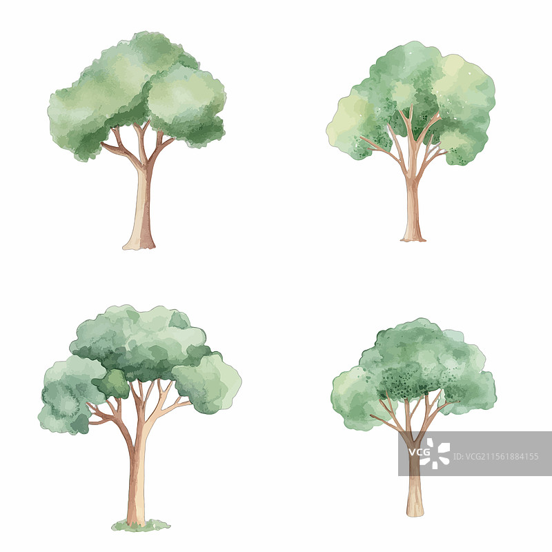 儿童水彩树画图片素材