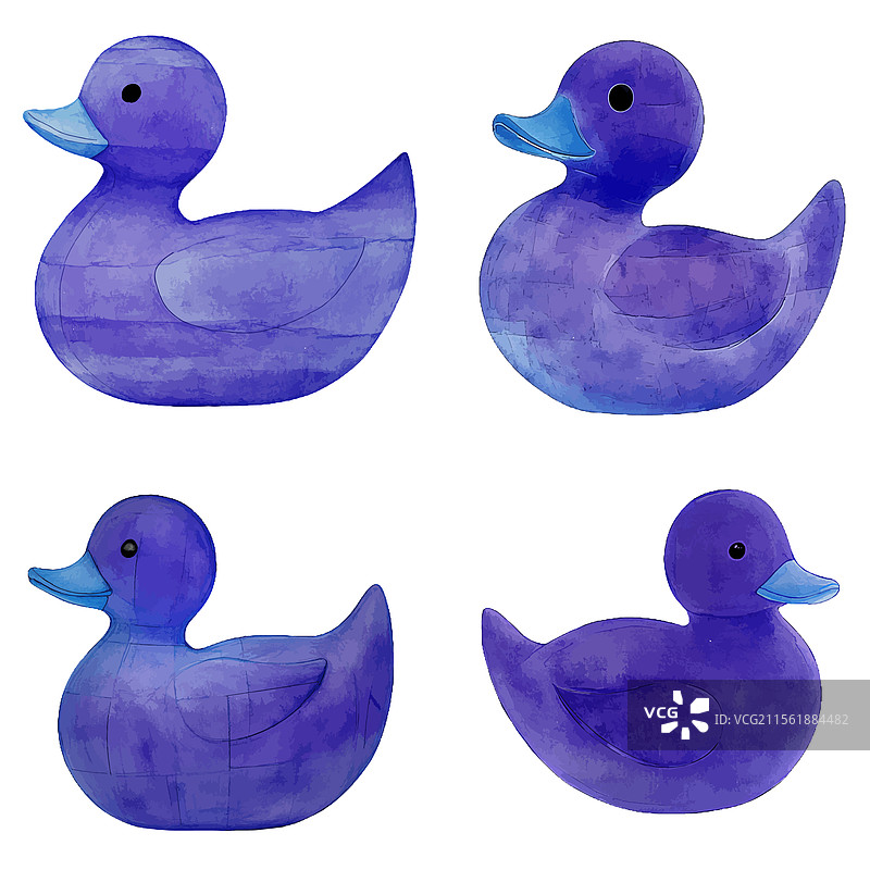 手绘水彩橡皮鸭套装图片素材
