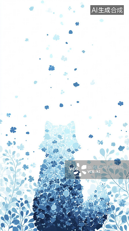 【AI数字艺术】猫的剪影下的雪花装饰特写镜头图片素材