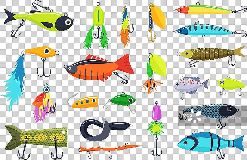 各种形状的钓鱼饵套装图片素材