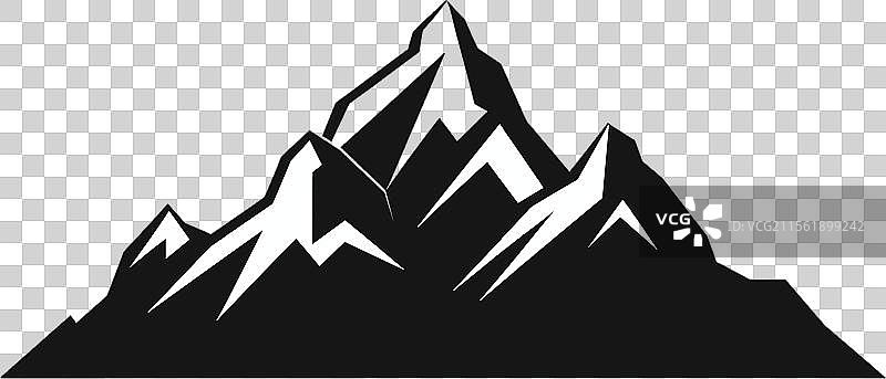 黑色山脉轮廓在白色背景上孤立显示图片素材