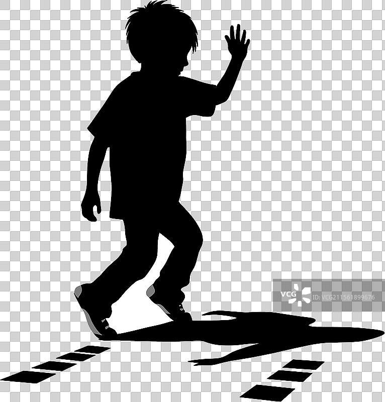 一个孩子在跳房子，黑色剪影孤立展示图片素材