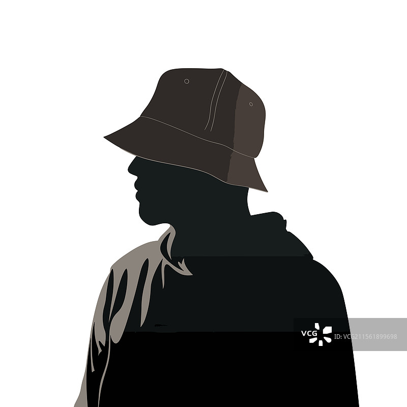 戴着渔夫帽的酷男士剪影孤立展示图片素材