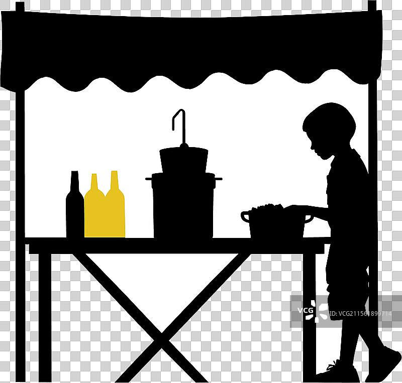 一个孩子的柠檬水摊位剪影，孤立展示图片素材