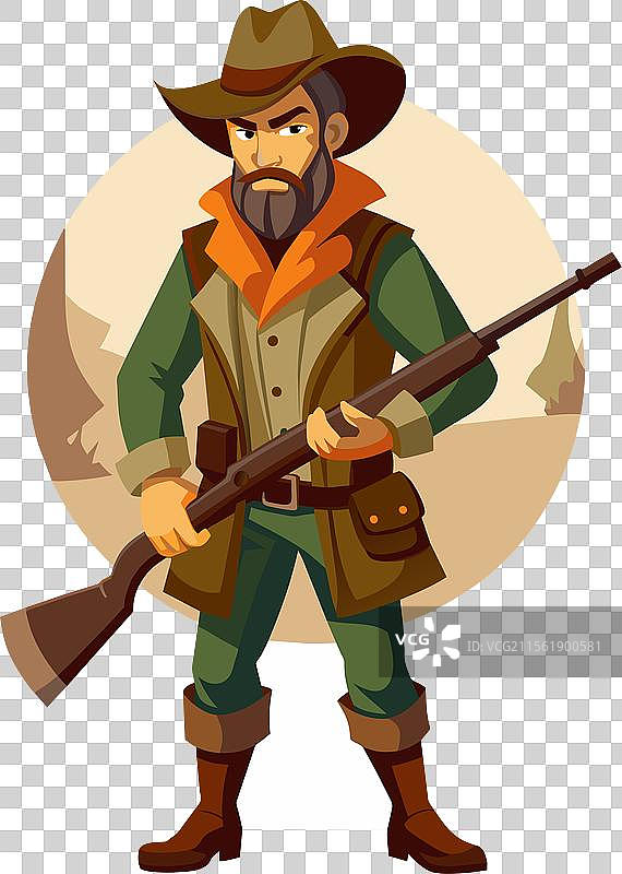 穿着合适衣物的猎人和步枪图片素材