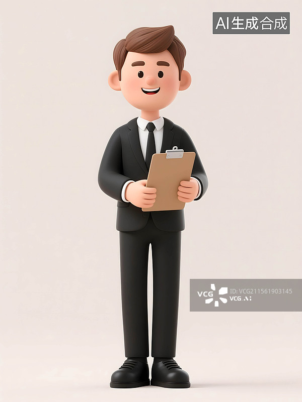 【AI数字艺术】3D三维C4D软件办公室一个人男性男人白领职业工作金融商务销售投资顾问中介西装卡通形象插画图片素材