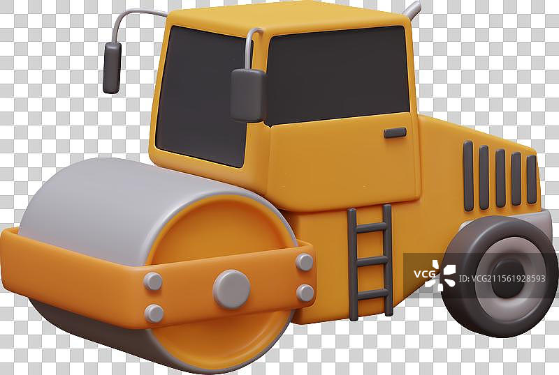 逼真的压路机在白色背景上，重型。图片素材