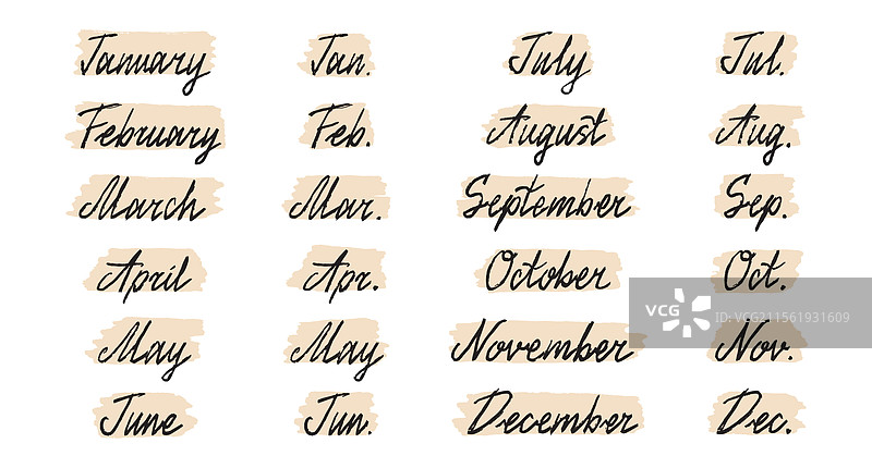12个月手绘涂鸦字母图片素材