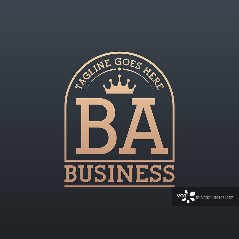 奢华的BA字母标志，配有优雅的皇冠图片素材