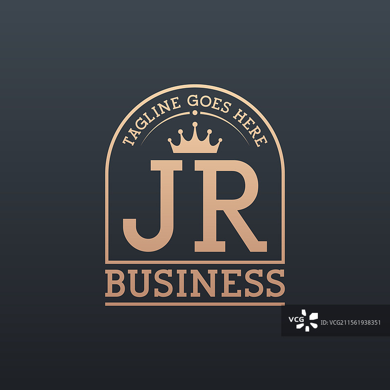 奢华的JR字母标志，配有优雅的王冠图片素材