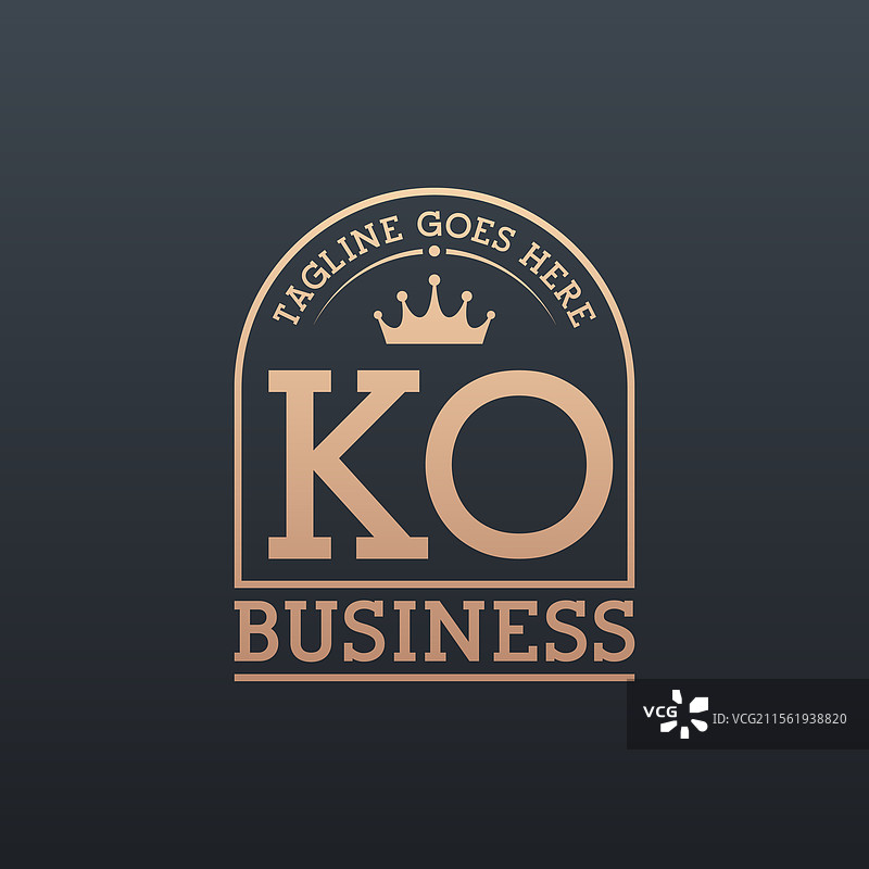 奢华的KO标志，配有优雅的皇冠字母KO图片素材