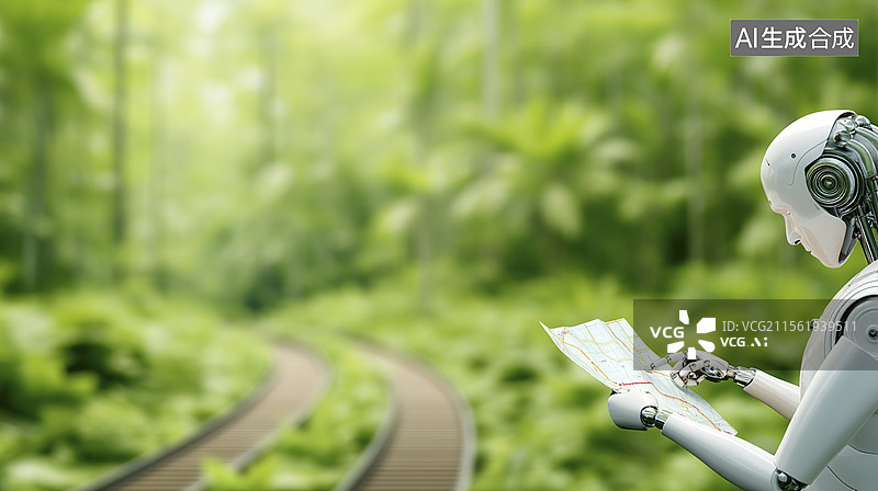 【AI数字艺术】机器人探险森林小径图片素材