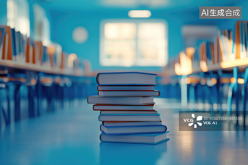 【AI数字艺术】教室书堆图片素材