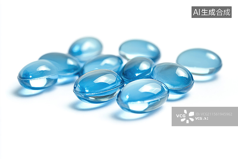 【AI数字艺术】透明蓝色胶囊图片素材