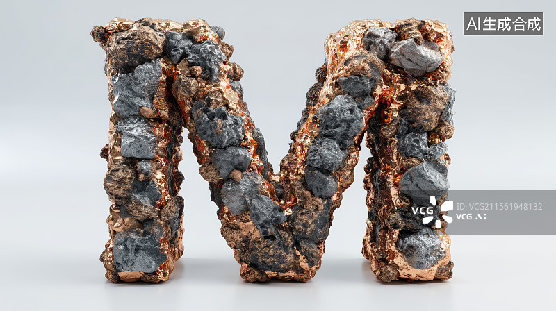 【AI数字艺术】石头组成的英文字母M，字母背景，设计元素，26个英文字母图片素材