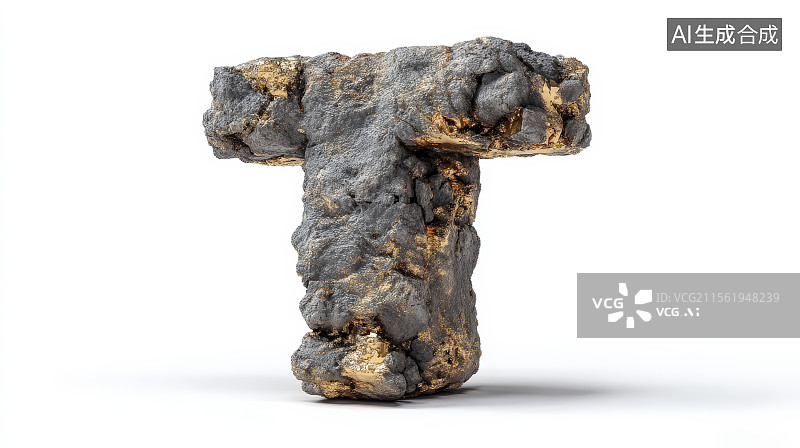 【AI数字艺术】石头组成的英文字母T，字母背景，设计元素，26个英文字母图片素材