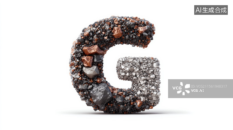 【AI数字艺术】石头组成的英文字母G，字母背景，设计元素，26个英文字母图片素材